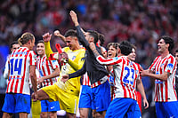 Atletico Madrid 1-2 Barcelona, UEFA Champions League QF Leg 2: Ousmane Dembele's Double Blow Knocks Out The Reds | Photo: AP/Manu Fernandez : Atletico Madrid's players celebrate at the end of the Champions League quarterfinal second leg soccer match between Atletico Madrid and Barcelona in Madrid, Spain.