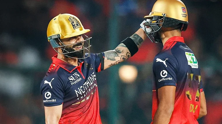 Virat Kohli and Devdutt Padikkal in action against Sunrisers Hyderabad in the IPL 2026 match at Bengaluru. - RCBTweets/X