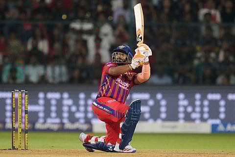 Lucknow Super Giants' captain Rishabh Pant bats during the Indian Premier League cricket match between Royal Challengers Bengaluru and Lucknow Super Giants in Bengaluru, India.