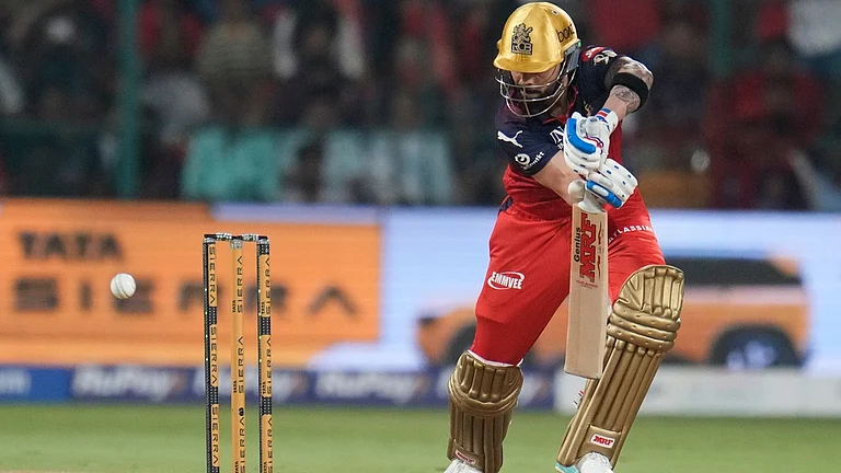 Royal Challengers Bengaluru's Virat Kohli plays a shot during the Indian Premier League cricket match between Royal Challengers Bengaluru and Lucknow Super Giants in Bengaluru, India, Wednesday, April 15, 2026 - AP Photo/Aijaz Rahi