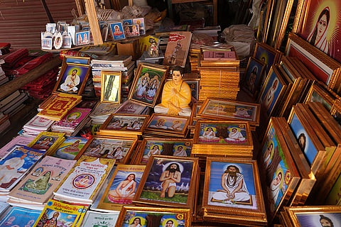 Shops around Thakur Bari sell frames and figurines of prominent Matua reformers and leaders.
