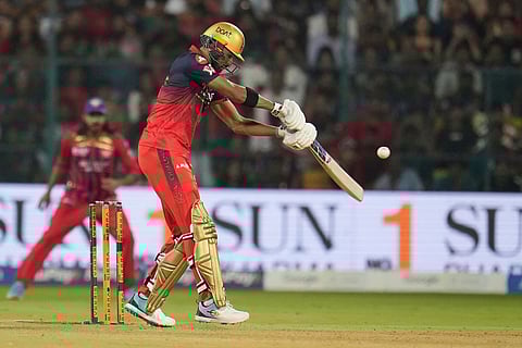 Royal Challengers Bengaluru's Devdutt Padikkal plays a shot during the Indian Premier League cricket match between Royal Challengers Bengaluru and Lucknow Super Giants in Bengaluru, India.