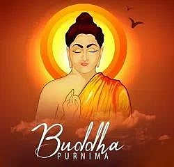 Buddha Purnima greeting with meditating Buddha - null