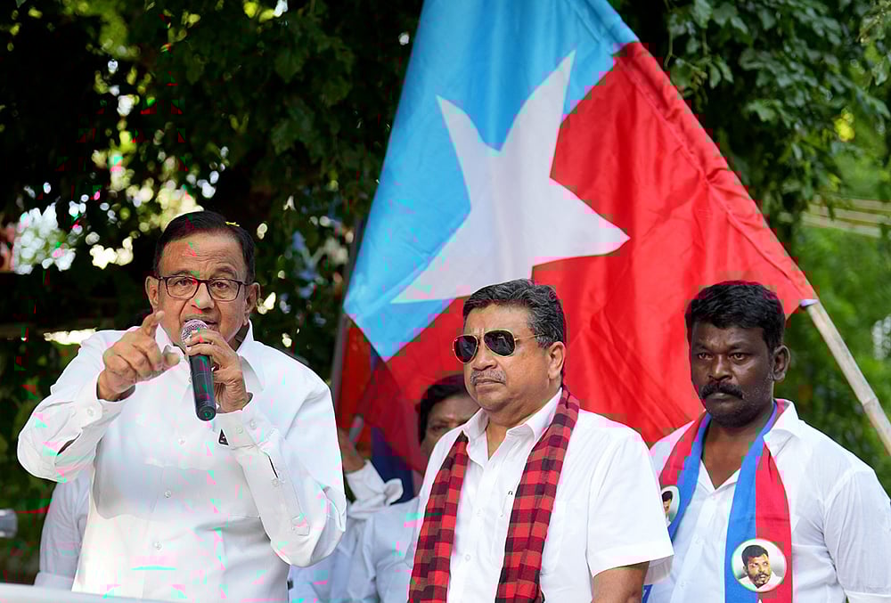 P Chidambaram  with Palanivel Thiaga Rajan