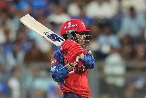 Punjab Kings' Priyansh Arya hits a boundary during the Indian Premier League cricket match between Mumbai Indians and Punjab Kings in Mumbai.