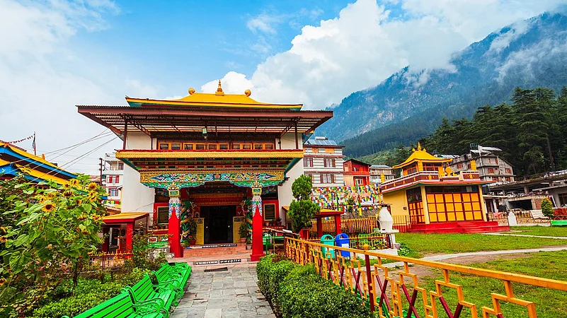 Tibetan monastery with mountains in background