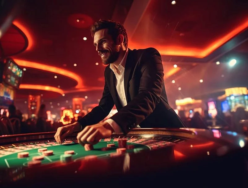 Man in a suit playing at casino table