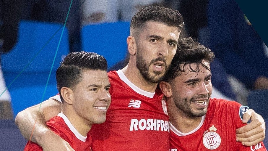 Toluca players celebrating a goal against LA Galaxy in the CONCACAF Champions Cup 2026 quarter-final second leg.  - TheChampions/X
