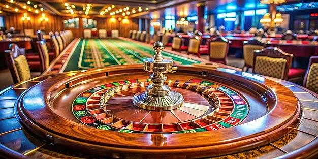 Close-up of a roulette wheel in a casino