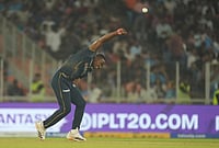Gujarat Titans Vs Kolkata Knight Riders Match 25 IPL 2026: See Best Photos From Narendra Modi Stadium | Photo: AP/Ajit Solanki : Gujarat Titans' Kagiso Rabada bowls a delivery during the Indian Premier League cricket match between Gujarat Titans and Kolkata Knight Riders in Ahmedabad.