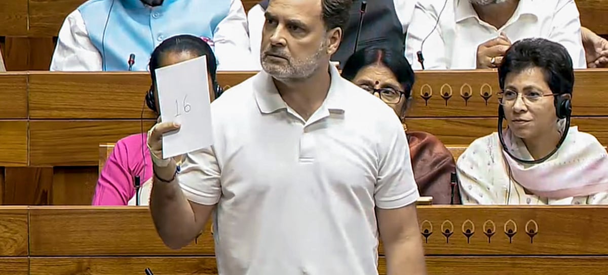 Photo: PTI | Representative Image  : Leader of Opposition in the Lok Sabha Rahul Gandhi speaks in the House during the Special session of Parliament, in New Delhi, Friday, April 17, 2026.