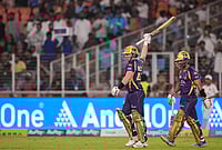| Photo: PTI/Salman Ali : Kolkata Knight Riders' captain Ajinkya Rahane, right, and Tim Seifert arrive on the field to play ahead of the Indian Premier League (IPL) 2026 T20 cricket match between Gujarat Titans and Kolkata Knight Riders, in Ahmedabad, Gujarat.