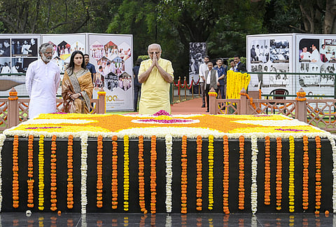 Vice-President CP Radhakrishnan pays tribute to former Prime Minister Chandra Shekhar on the latter’s 99th birth anniversary, at Jannayak Sthal, in New Delhi. 