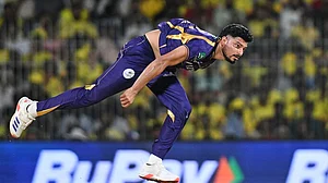 | Photo: AP/STR : Kolkata Knight Riders' Vaibhav Arora bowls a delivery during the Indian Premier League cricket match between Chennai Super Kings and Kolkata Knight Riders in Chennai.