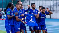Chennaiyin 1-0 Sporting Delhi, ISL 2025-26: Farukh's First Of Season Helps Marina Machans Edge Contest | Photo: AIFF : Chennaiyin FC's Farukh Choudhary celebrates with his teammates after scoring during the Indian Super League match against Sporting Delhi on April 17, 2026.