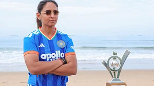 X/BCCIWomen : India women's cricket team captain Harmanpreet Kaur poses with the series trophy.