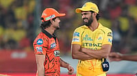 AP/Mahesh Kumar A. : Chennai Super Kings' captain Ruturaj Gaikwad, right, and Sunrisers Hyderabad's captain Ishan Kishan chat before toss during their Indian Premier League match in Hyderabad.