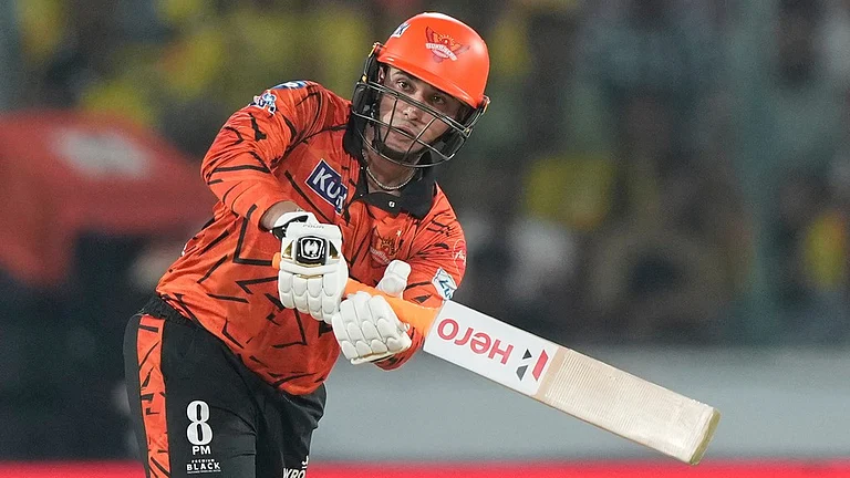 Abhishek Sharma plays a shot during the Indian Premier League match between Sunrisers Hyderabad and Chennai Super Kings in Hyderabad. - Photo: AP/Mahesh Kumar A.