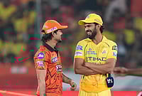 SRH Vs CSK, IPL 2026: See Best Photos From Indian Premier League Match 27 At Hyderabad's Rajiv Gandhi Stadium | Photo: AP/Mahesh Kumar A. : Chennai Super Kings' captain Ruturaj Gaikwad, right, and Sunrisers Hyderabad's captain Ishan Kishan chats before toss during the Indian Premier League cricket match between Sunrisers Hyderabad and Chennai Super Kings in Hyderabad.