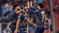 | Photo: PTI/Salman Ali : Gujarat Titans' Mohammed Siraj, left, celebrates with captain Shubman Gill during the Indian Premier League (IPL) 2026 T20 cricket match between Gujarat Titans and Kolkata Knight Riders, in Ahmedabad, Gujarat.
