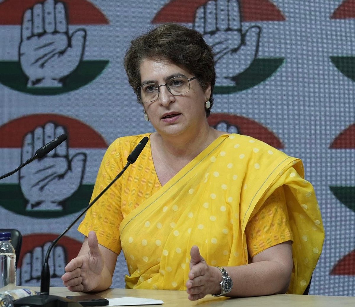 Priyanka Gandhi at a  press conference on the Women's Reservation Bill. - Tribhuvan Tiwari