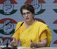 Defeat of Delimitation Bill a victory for Democracy, says Priyanka Gandhi Tribhuvan Tiwari : Priyanka Gandhi at a press conference on the Women's Reservation Bill.