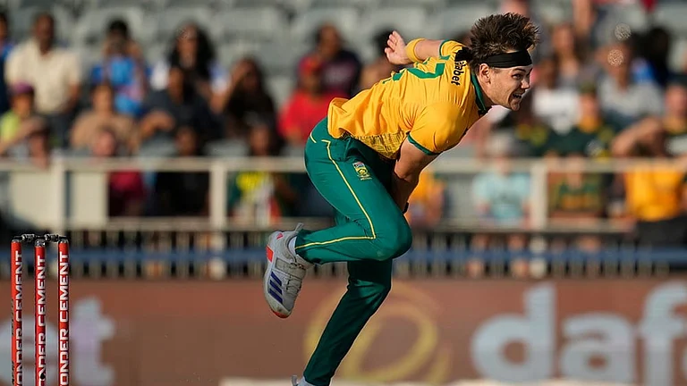 South Africa's Gerald Coetzee in action. - | Photo: AP/Themba Hadebe