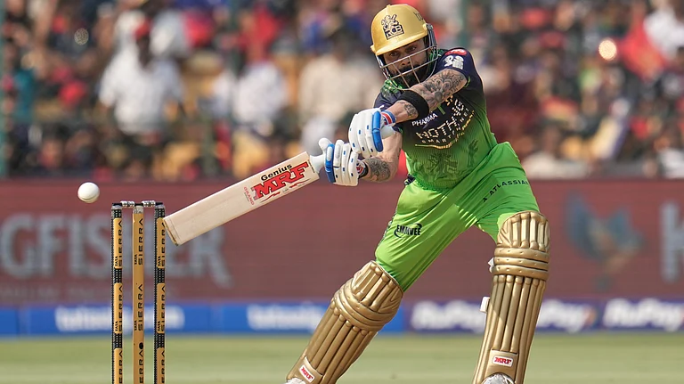 Royal Challengers Bengaluru's Virat Kohli plays a shot during the Indian Premier League cricket match between Royal Challengers Bengaluru and Delhi Capitals in Bengaluru, India, Saturday, April 18, 2026 - (AP Photo/Aijaz Rahi)