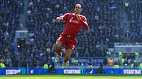 Everton 1-2 Liverpool Highlights, English Premier League: Van Dijk Seals Dramatic Merseyside Derby Win For The Reds | Photo: AP/Ian Hodgson : Liverpool's Virgil van Dijk jumps prior to the English Premier League soccer match between Everton and Liverpool in Liverpool, England, Sunday, April 19, 2026.