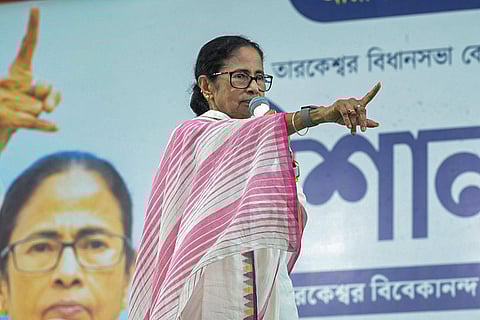 In this image posted on April 19, 2026, West Bengal Chief Minister Mamata Banerjee addresses a campaign ahead of the state Assembly elections, in Hooghly district, West Bengal.