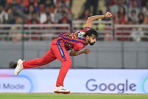 Lucknow Super Giants' Prince Yadav bowls a delivery during the Indian Premier League cricket match between Punjab Kings and Lucknow Super Giants in New Chandigarh, India.