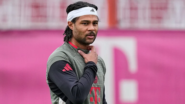 Bayern's Serge Gnabry is pictured during a training session ahead of the Champions League quarterfinal second leg soccer match between Bayern Munich and Real Madrid in Munich, Germany, Tuesday, April 14, 2026. - | Photo: AP/Matthias Schrader