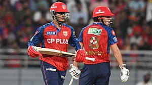 AP : Cooper Connolly, right, and his batting partner Priyansh Arya run between the wickets during the Indian Premier League match between Punjab Kings and Lucknow Super Giants in New Chandigarh.