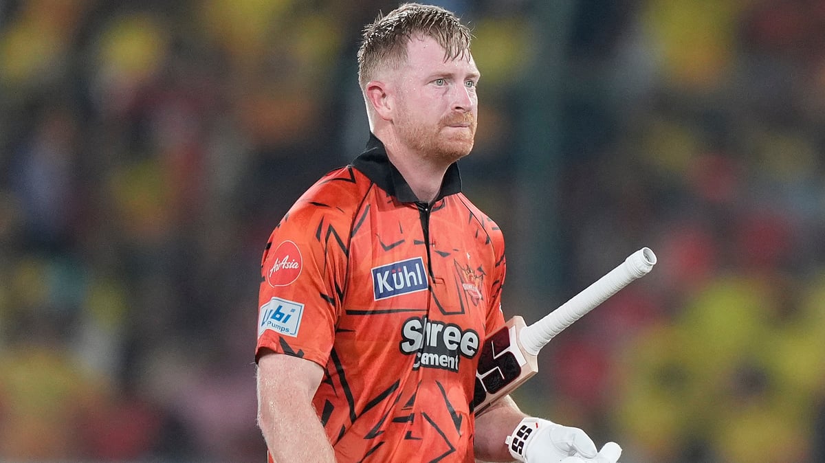 Heinrich Klaasen in actin for SRH against CSK in IPL 2026 clash at Rajiv Gandhi International Stadium in Hyderabad. - AP Photo
