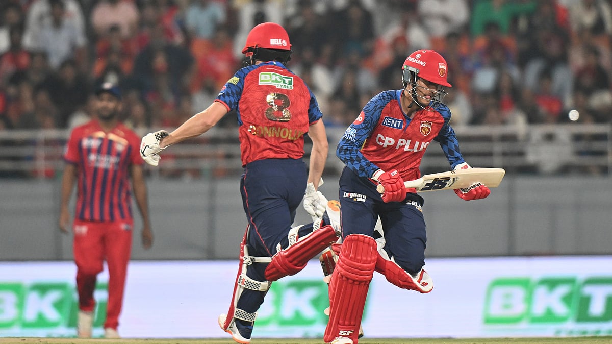 Punjab Kings' Priyansh Arya, right, and his batting partner Cooper Connolly run between the wickets during the Indian Premier League cricket match between Punjab Kings and Lucknow Super Giants in New Chandigarh, India, Sunday, April 19, 2026. - (AP Photo)