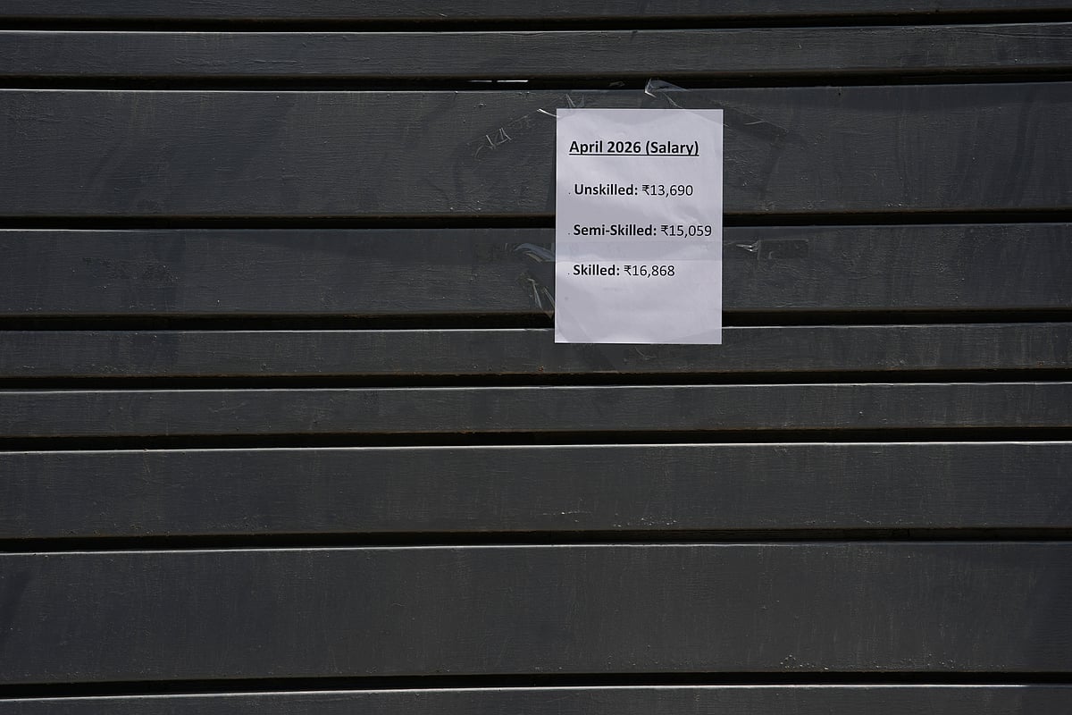 Poster of revised wages outside one of the very few factories in sector 57