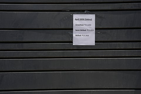 Poster of revised wages outside one of the very few factories in sector 57