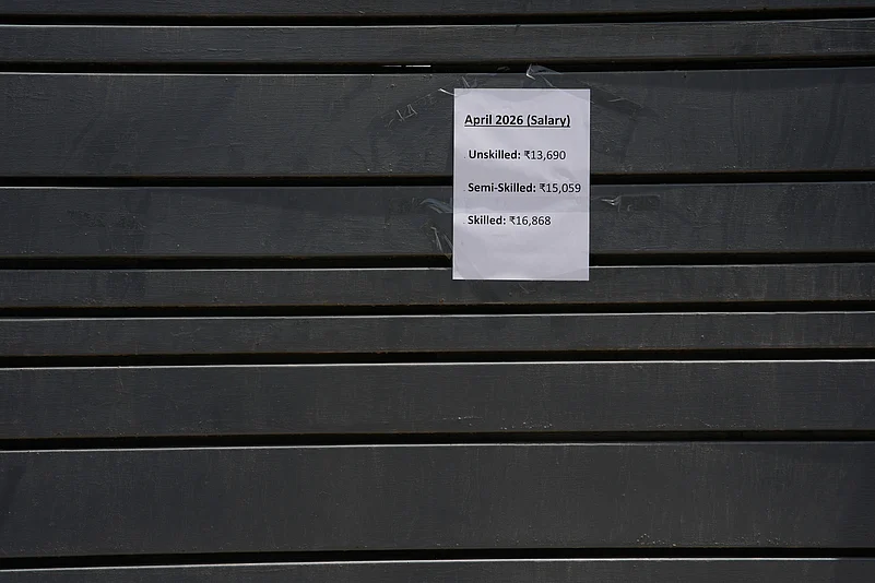 Poster of revised wages outside one of the very few factories in sector 57