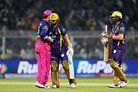 KKR Vs RR, IPL 2026: See Best Photos From Indian Premier League Match 28 At Kolkata's Eden Gardens | Photo: AP/Bikas Das : Rajasthan Royals' captain Riyan Parag, left, congratulates Kolkata Knight Riders' Rinku Singh after Kolkata Knight Riders won the Indian Premier League cricket match against Rajasthan Royals in Kolkata, India.