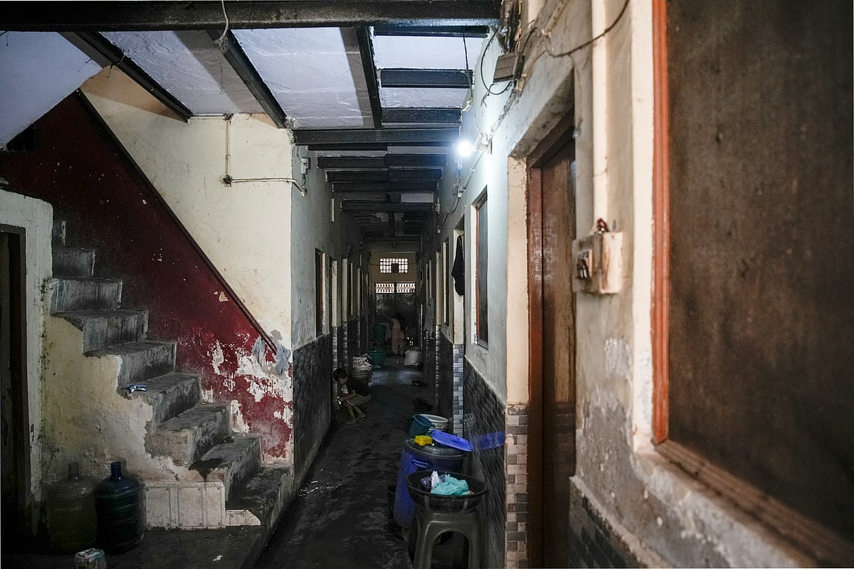 First floor of the building where workers live in rented rooms in Noida.