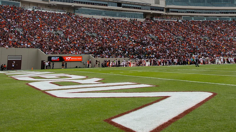 Virginia Tech spring football game 2026 skydiver crashes into scoreboard
