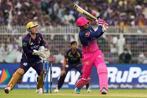 Rajasthan Royals' Donovan Ferreira plays a shot during the Indian Premier League cricket match between Kolkata Knight Riders and Rajasthan Royals in Kolkata, India.
