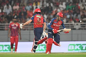 | Photo: AP : Punjab Kings' Priyansh Arya, right, and his batting partner Cooper Connolly run between the wickets during the Indian Premier League cricket match between Punjab Kings and Lucknow Super Giants in New Chandigarh, India.