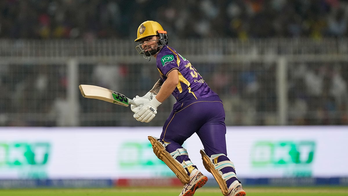 Kolkata Knight Riders' Rinku Singh plays a shot during the Indian Premier League cricket match between Kolkata Knight Riders and Lucknow Super Giants in Kolkata, India, Thursday, April 9, 2026. - (AP Photo/Bikas Das)