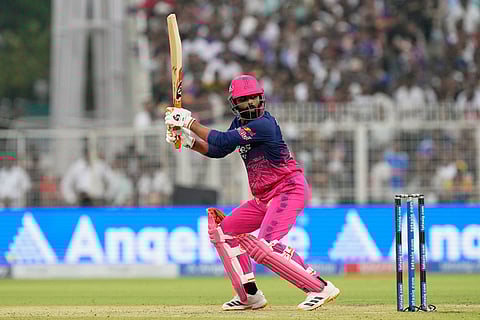 Rajasthan Royals' Ravindra Jadeja plays a shot during the Indian Premier League cricket match between Kolkata Knight Riders and Rajasthan Royals in Kolkata, India.