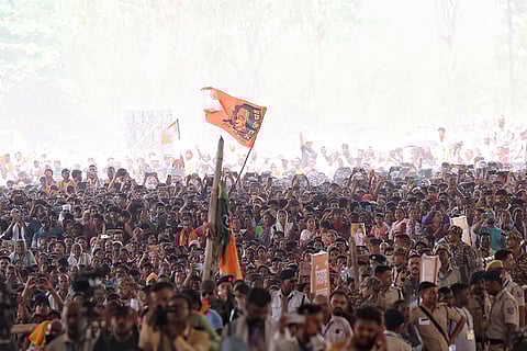 In this image released on April 19, 2026, people gather during Prime Minister Narendra Modi's, unseen, public meeting ahead of West Bengal Assembly elections, in Bishnupur, West Bengal.