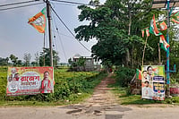 West Bengal Elections 2026: BJP Leads In 24 Seats, TMC Ahead In Five Photo: Handout via PTI; Representative image : Election posters and flags of political parties line a village road in the Gopiballavpur Assembly segment ahead of the West Bengal Assembly elections, in Jhargram, West Bengal.