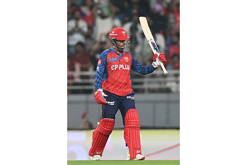 Punjab Kings Priyansh Arya celebrates his fifty runs