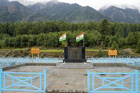A view of the Baisaran memorial, remembrance of the martyr's of Pahalgam terror attack in which 26 people were shot dead by Lashkar-e-Taiba terrorists on April 22 last year, ahead of the first anniversary, at Pahalgam in Anantnag.