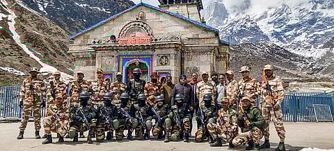 Anti Terrorist Squad (ATS) pose for a picture ahead of the door opening ceremony of Shri Kedarnath Dham as part the ‘Char Dham Yatra’, in Uttarakhand. 